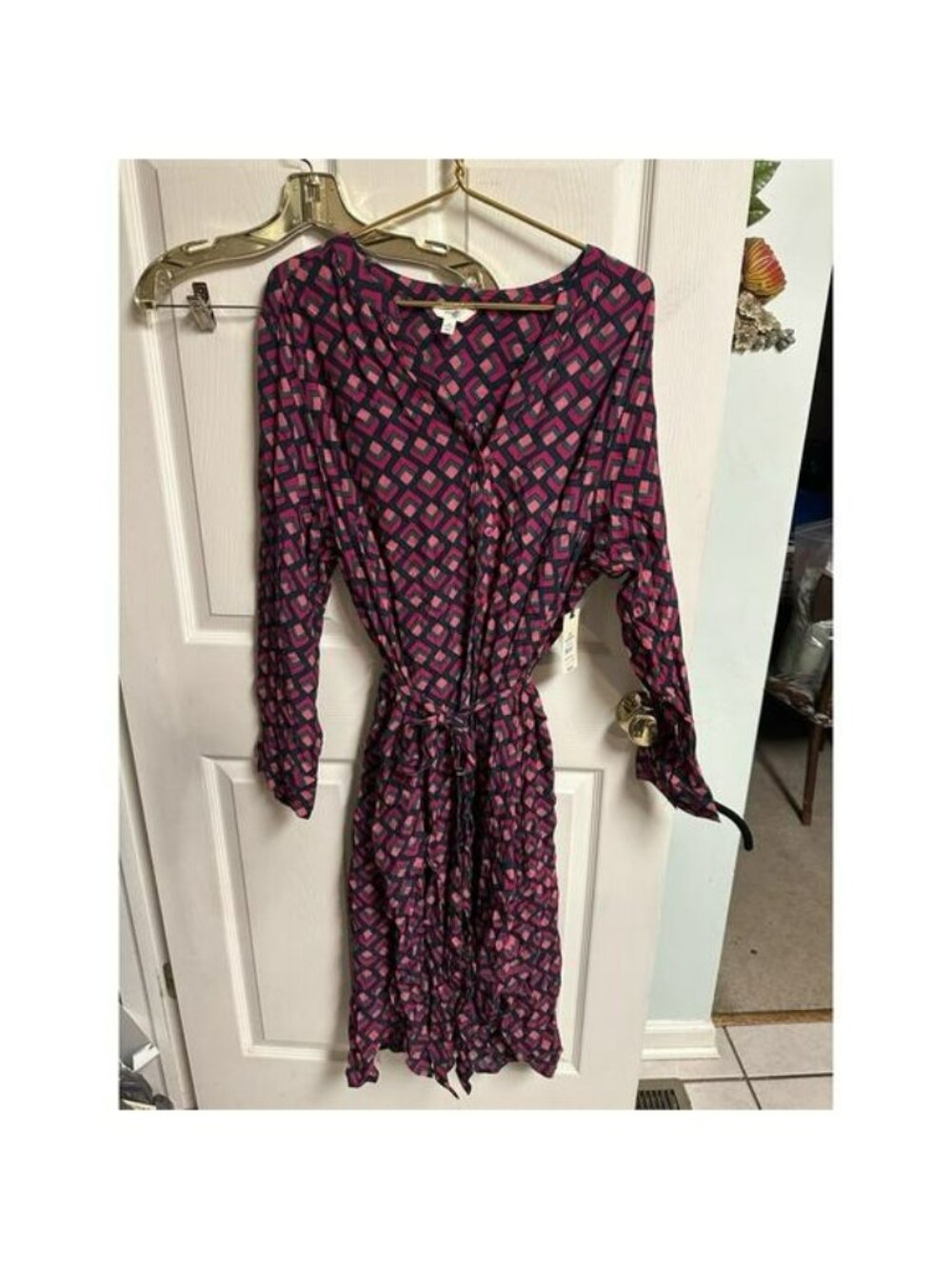 Terra & Sky Womens Plus Sz 3X Peasant Tiered Maxi Dress Argyle Print Geometric